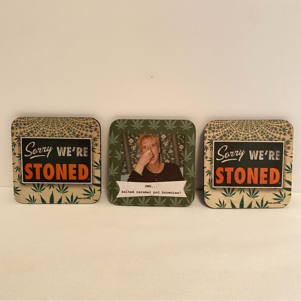 Sorry We're Stoned/ OMG...Brownies! Coasters Set Of 3 NWT